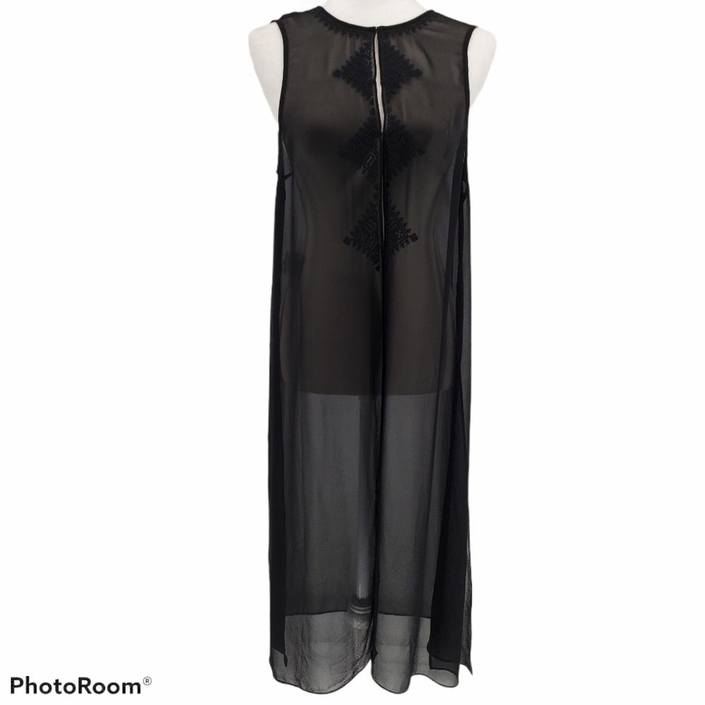 BCBG Embroidered Black Mesh Summer Duster